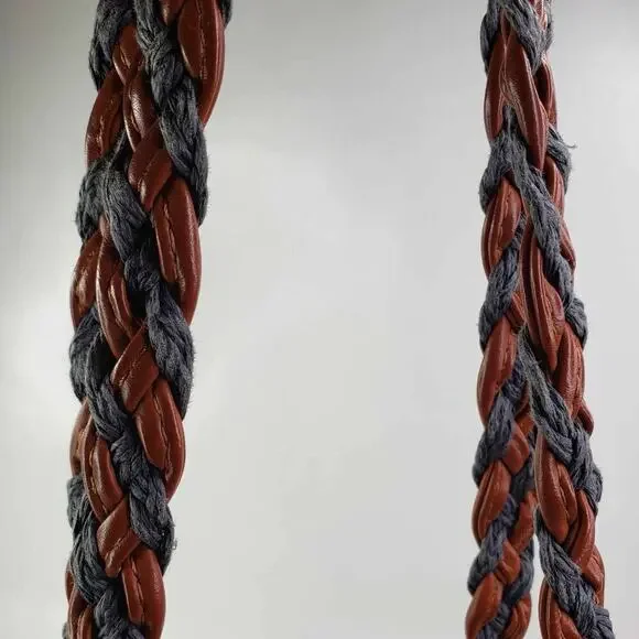 Tommy Bahama Women's Navy Blue Crochet Leather Braided Handle Shoulder Bag - Picture 5 of 9